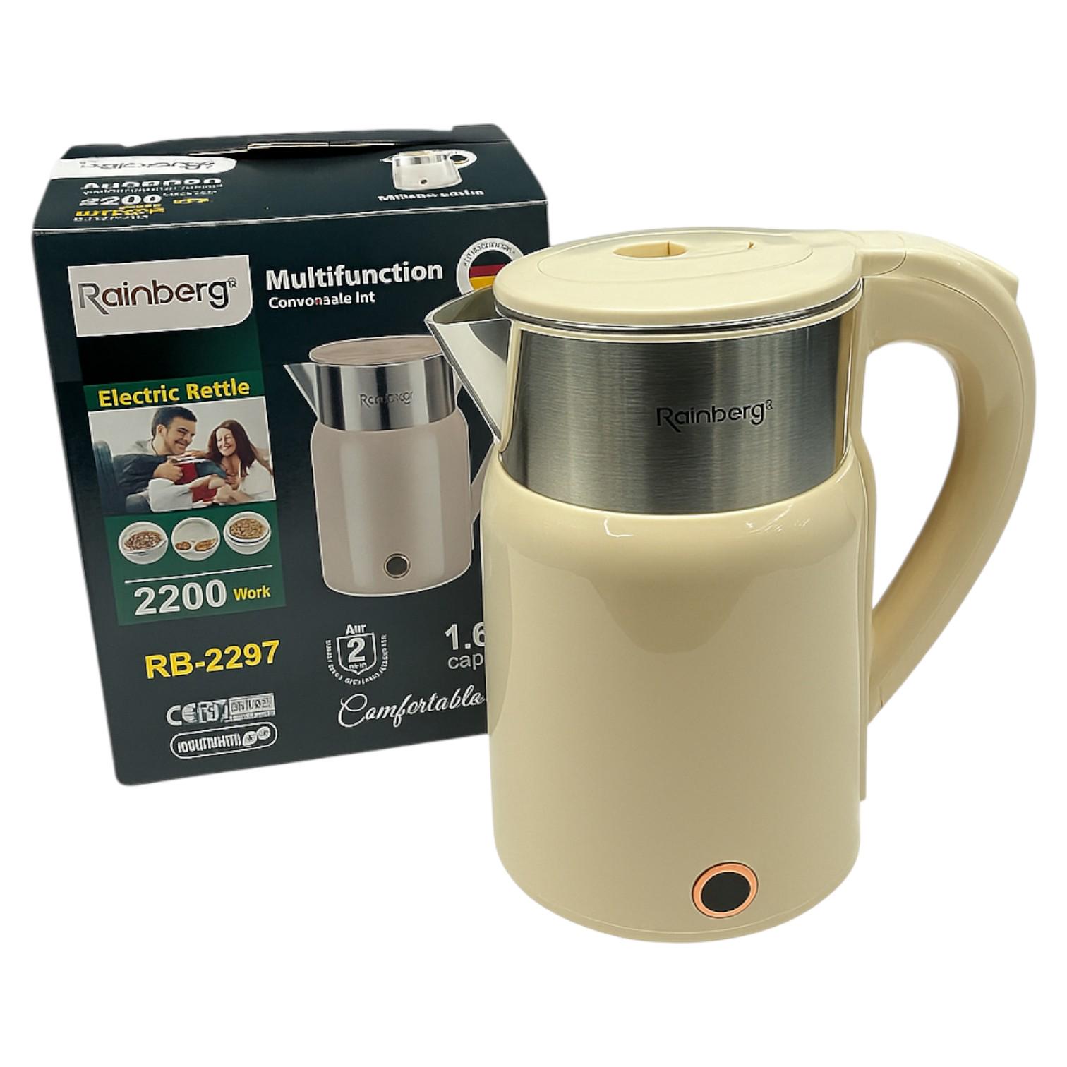 Електрочайник Rainberg RB-2297 нержавіюча сталь 2200 Вт 1,8 л Молочний (ML-05131)