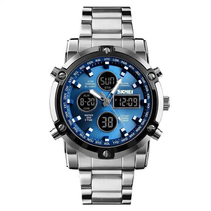 Часы Skmei мужские наручные 1389BU watch Silver/Blue (12321)