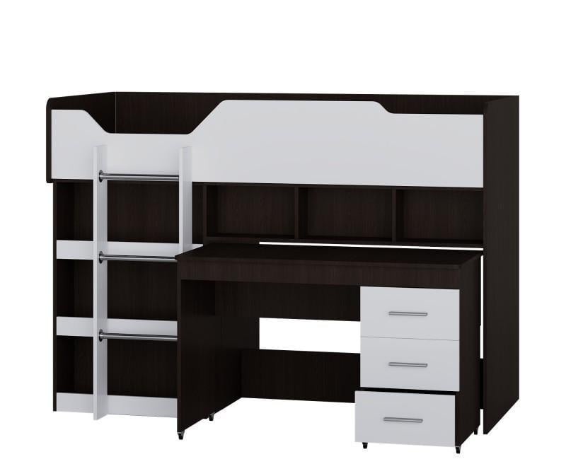 Кровать-чердак с выкатным столом Еверест-2 Венге/Белый