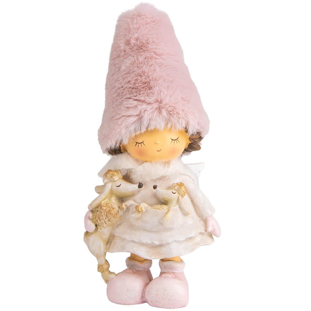 Новогодняя фигурка для праздничного интерьера Девочка с любимцами 23 см из полистоуна Розовый (147-81-6014-071)