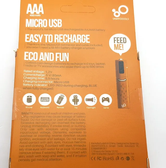 Акумулятор ААА із зарядкою від USB 450 mA Помаранчевий (2403224217) - фото 8 Акумулятор ААА із зарядкою від USB 450 mA Помаранчевий (2403224217) - фото 8