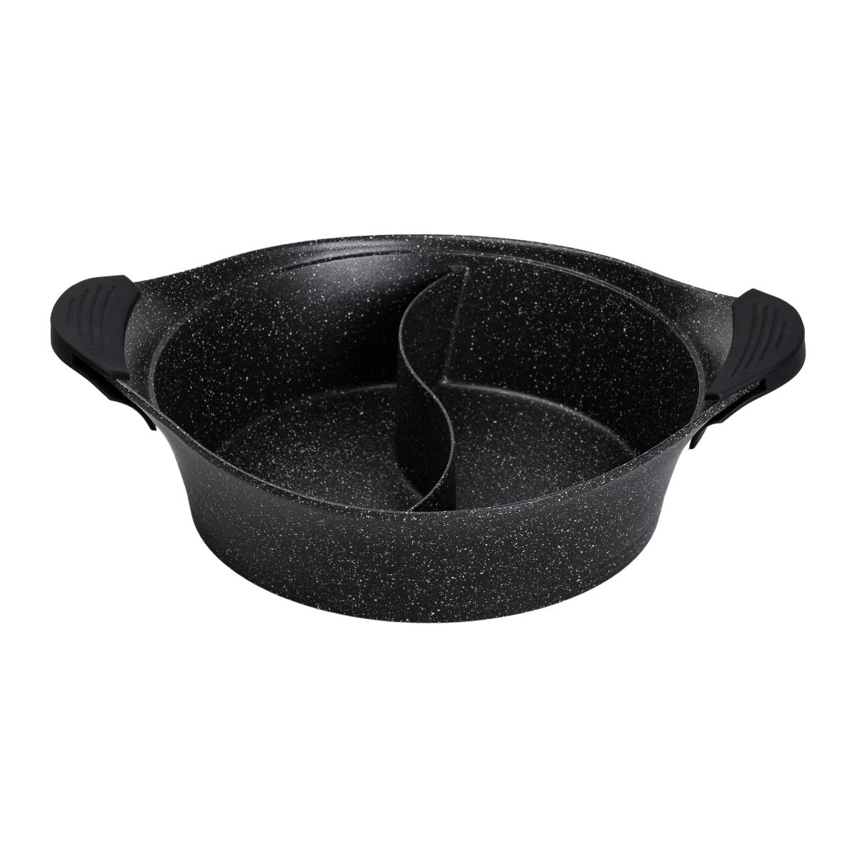 Кастрюля с разделителем MGC для шабу-шабу алюминиевая с антипригарным покрытием стеклянная крышка 4 л Черный (HP-4-413B) - фото 2