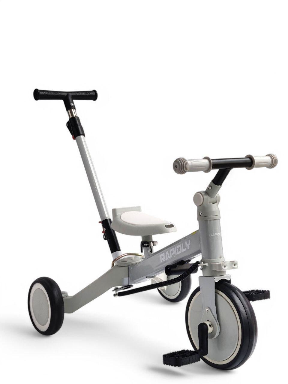 Дитячий велосипед коляска 3в1 Rapidly NN519 із батьківською ручкою на 3 колесах з дашком Сірий з чорним (NN519r-s2) - фото 2 Дитячий велосипед коляска 3в1 Rapidly NN519 із батьківською ручкою на 3 колесах з дашком Сірий з чорним (NN519r-s2) - фото 2