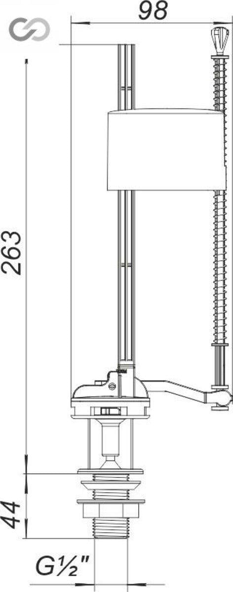 Впускний механізм SoloPlast з нижнім підведенням G1/2" 98х56х307 мм (TK-АНн-02) - фото 3