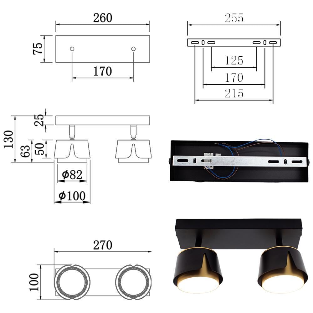 Світильник точковий ESLLSE TELA 2R DL GX53 270x100x135 мм Чорно-золотий (10531) - фото 4