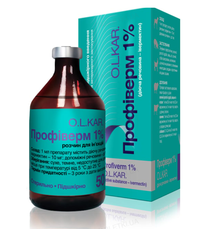 Профіверм/Івермектин 1% антигельмінтний препарат для сільгосп тварин розчин для ін'єкцій 50 мл