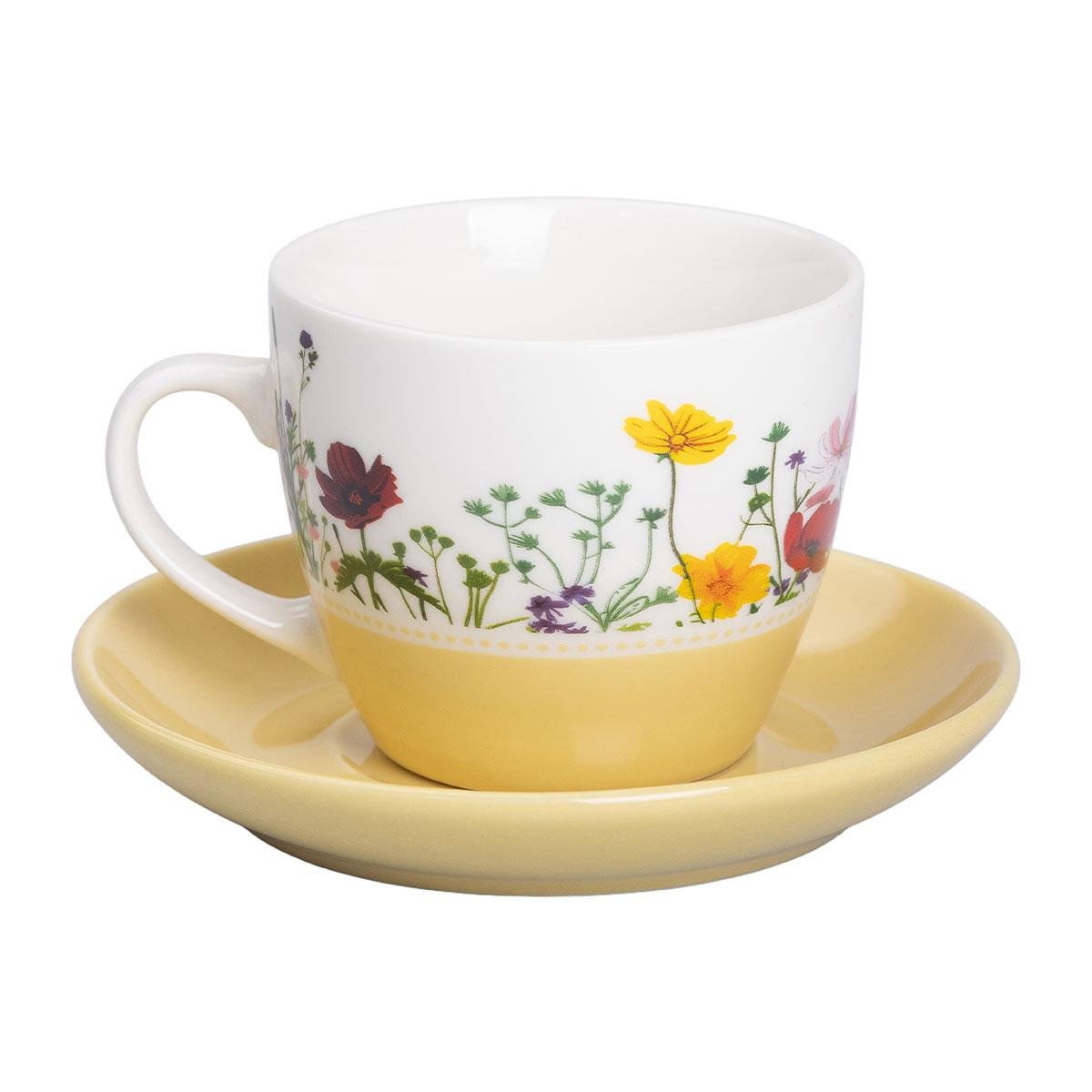 Чашка з блюдцем керамічна для чаю та кави 250 мл Жовтий (5757) - фото 2 Чашка з блюдцем керамічна для чаю та кави 250 мл Жовтий (5757) - фото 2