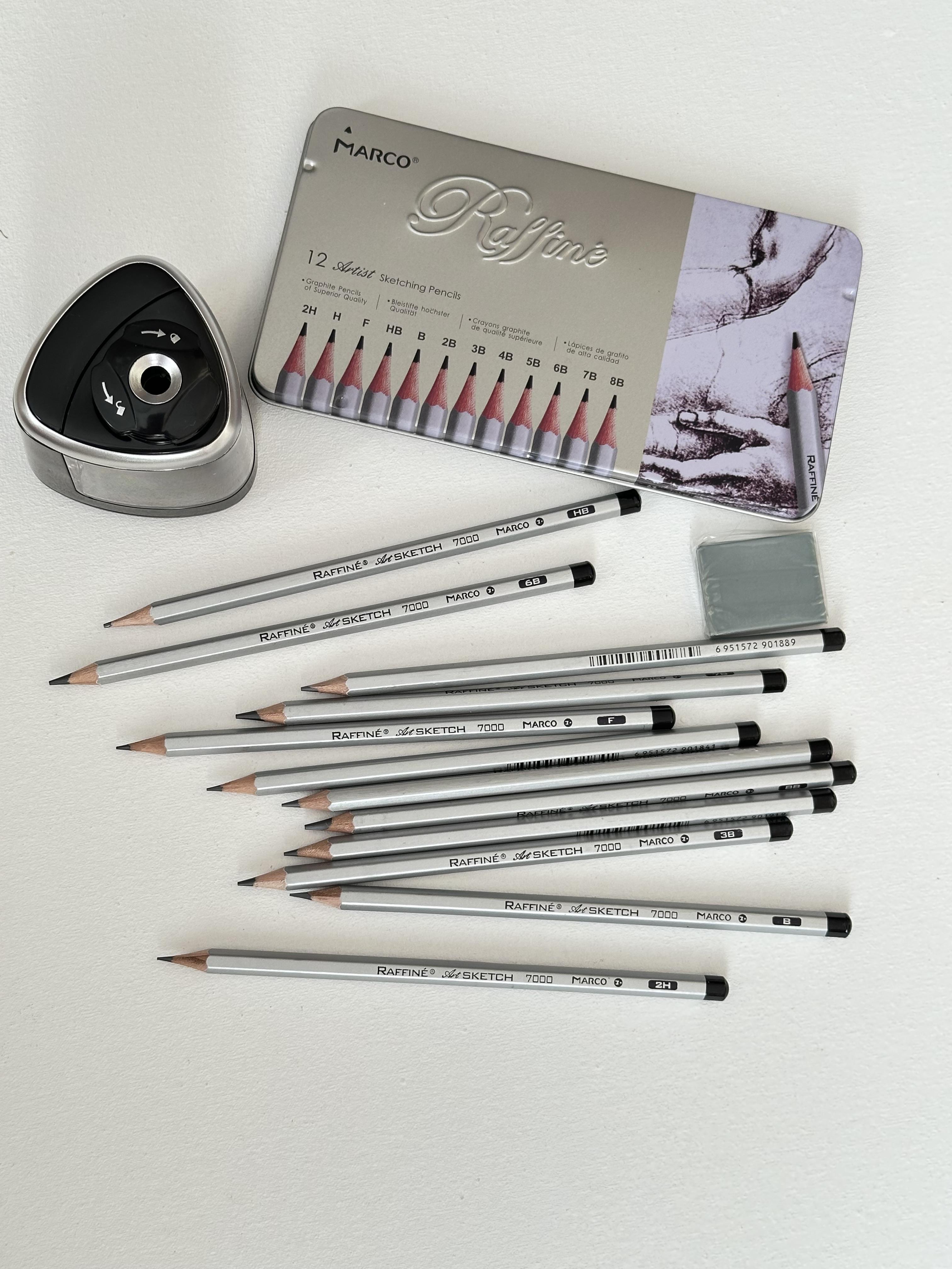 Набір для малювання 2Н-8В Marco Raffine з гумка-клячка/електрична точилка/графітові олівці 12 шт. (19260000)