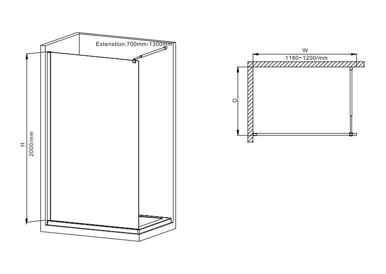 Душевая перегородка MIXXUS Premium FLAT SP02-120x200-TR Walk-In прозрачное стекло 8 мм Black (MI6857) - фото 4