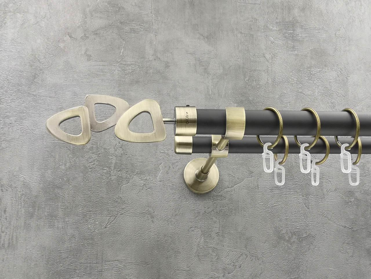 Карниз Quadrum Лилет гладкая штанга двойной модерн 25 мм 400 см антик/Черный матовый (46976411)