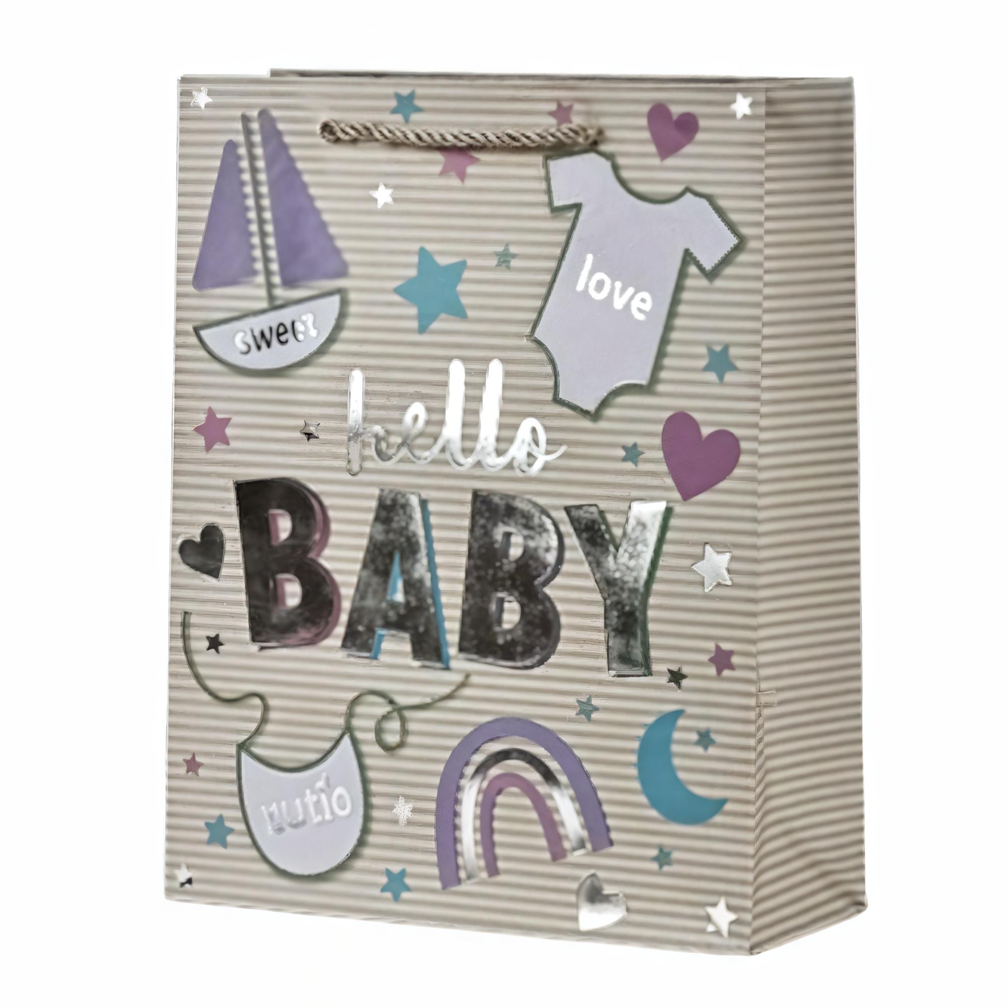 Подарочный пакет Stenson Hello Baby 31х42х12 см Светло-серый (R33057-L)