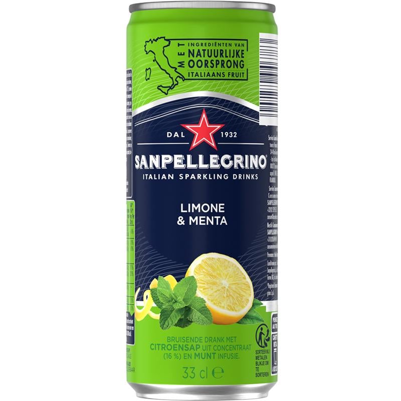 Вода газированная сокосодержащая Итальянское мохито San Pellegrino Limone & Menta 4 шт. х 0,33 л (18223)