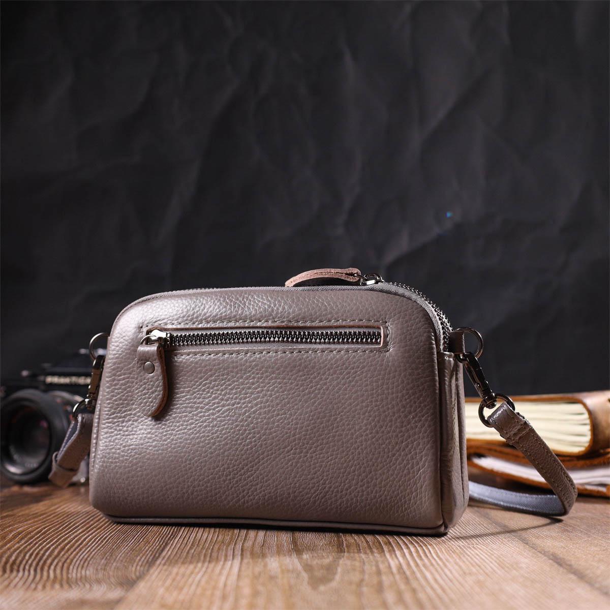 Сумка-клатч Vintage Bag 22099 из натуральной кожи Серый - фото 8