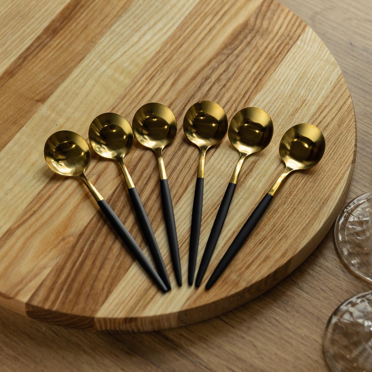 Набір чайних ложок із нержавіючої сталі 12,9 см 6 шт. Чорний/Золотий (6527) - фото 7 Набір чайних ложок із нержавіючої сталі 12,9 см 6 шт. Чорний/Золотий (6527) - фото 7