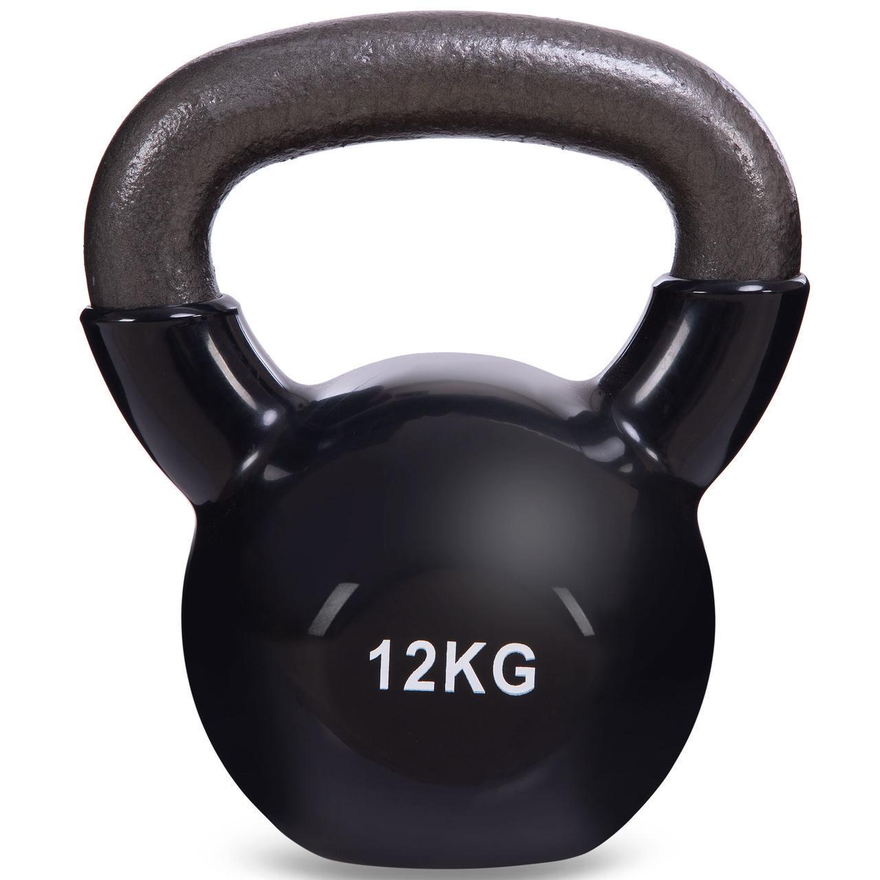 Гиря тренировочная цельная Zelart TA-5161-12 чугунная с виниловым покрытием 12 кг Черный (2651229647)