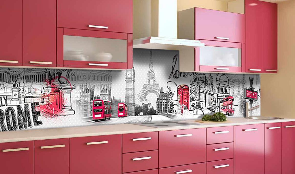 Кухонный фартук Zatarga "Рим Лондон Париж города" из самоклеющейся виниловой пленки 65х250 см Серый