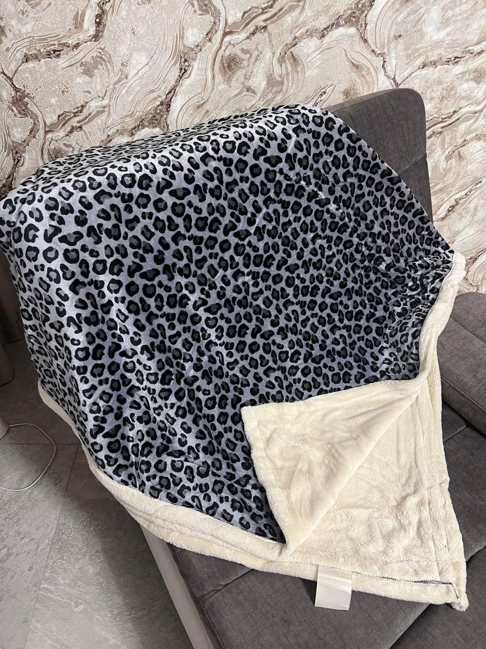 Плед-покрывало велюровый овчина 230х200 см Серый Леопардовый (П4К-Mpled004-05)