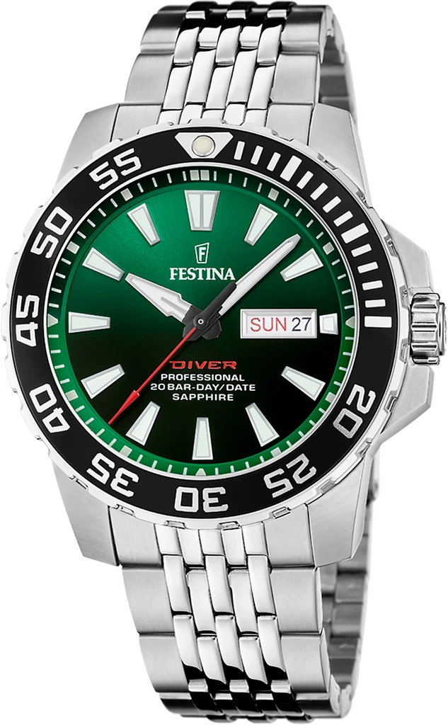 Наручные часы мужские Festina F20661/2 The Originals со стальным корпусом/сапфировым стеклом WR 200 м и зеленым циферблатом