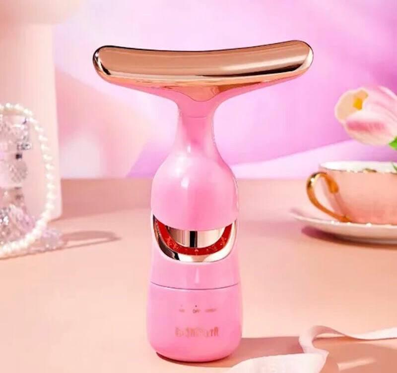 Електромасажер обличчя/шиї та зони навколо очей 3в1 з вібрацією та EMS Рожевий (01e2840e) - фото 3