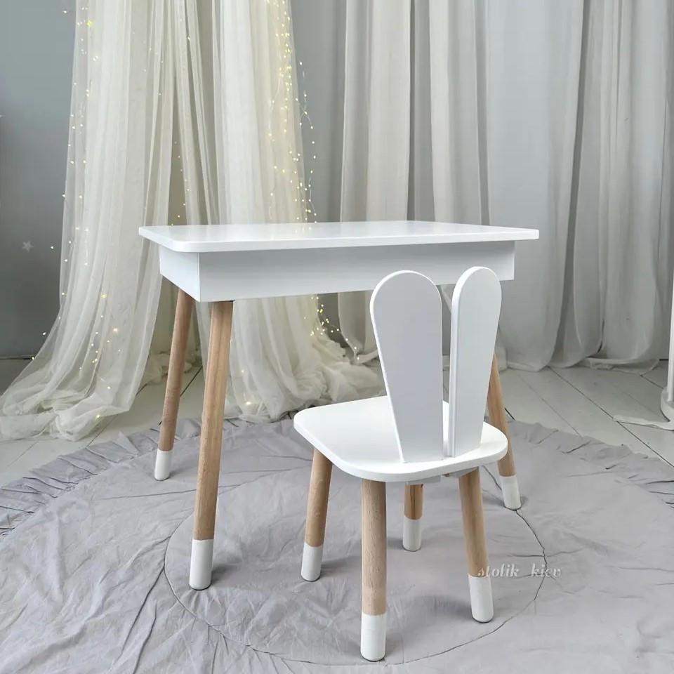 Детский столик и стульчик зайчик с нишей для карандашей и раскрасок Белый Детский столик и стульчик зайчик с нишей для карандашей и раскрасок Белый