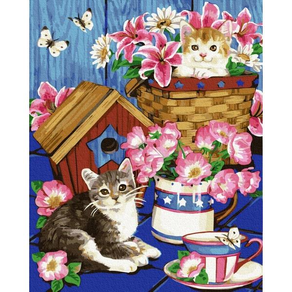 Картина по номерам Brushme GX21578 Котята в цветах 40х50 см (1394541852)