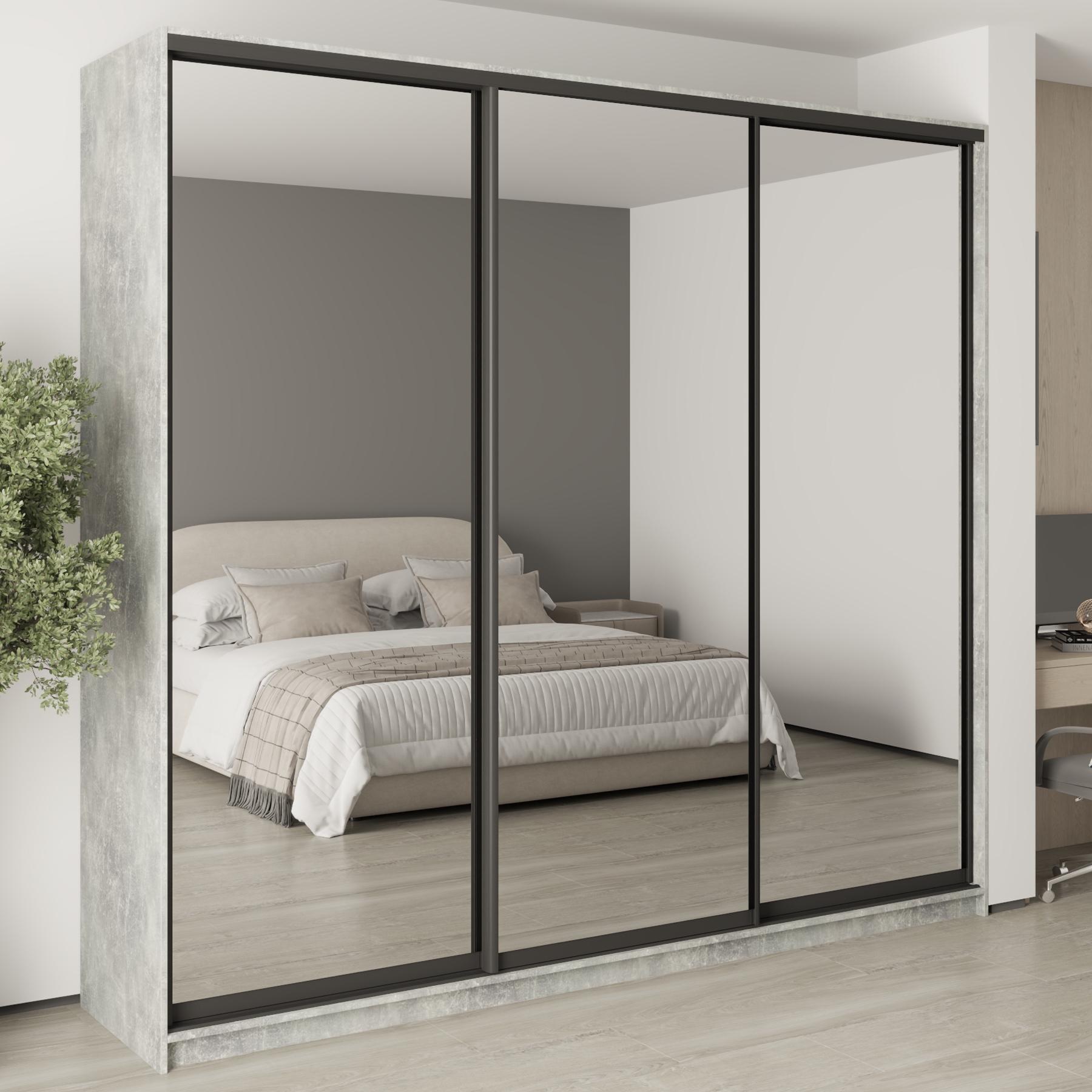 Шкаф-купе трехдверный MebelStar Комбо BG 3 зеркала 260x45x240 см Бетон (MBS-9856) Шкаф-купе трехдверный MebelStar Комбо BG 3 зеркала 260x45x240 см Бетон (MBS-9856)