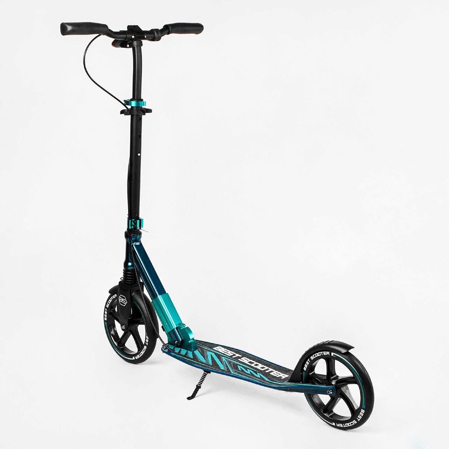 Самокат двоколісний складаний Best Scooter ліхтарик амортизатор Black/Turquoise (113199) - фото 7