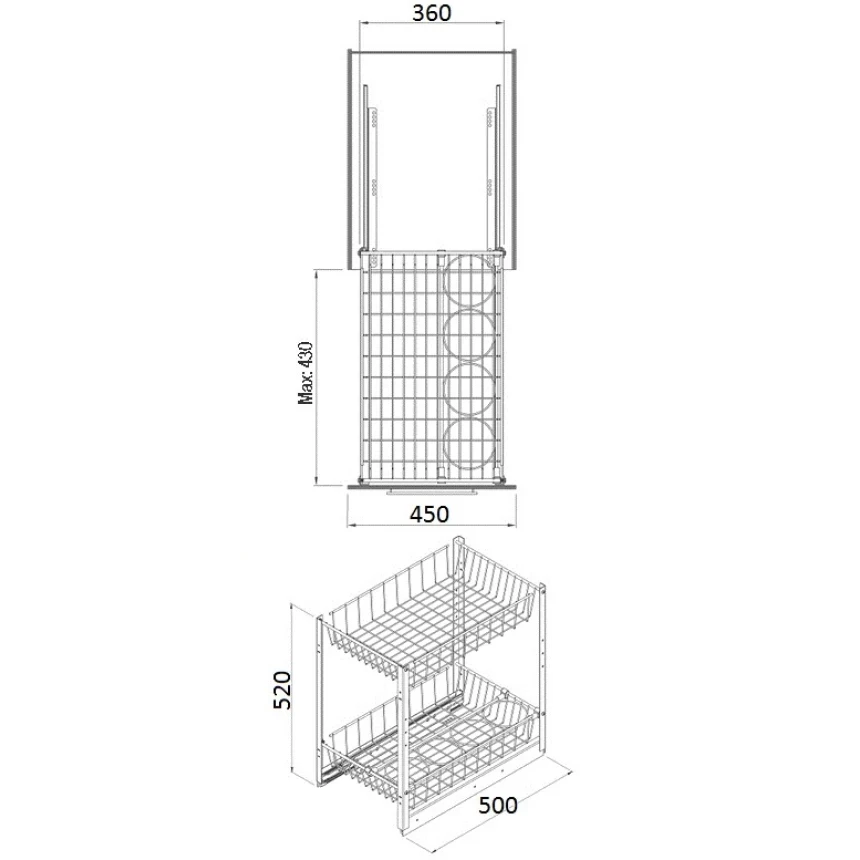 Карго Starax для бутылок с дотягом S-2103-C на 2 полки 450 мм Хром (010574) - фото 2