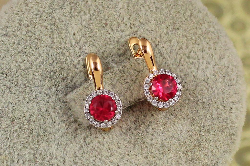 Серьги детские Xuping Jewelry сияние с родием и малиновым камнем 1,4 см Золотистый (2563488391)