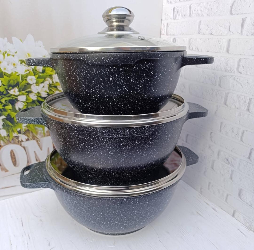 Набор кастрюль Benson BN-386 с мраморным антипригарным покрытием 6 предметов Черный (BN-386) - фото 2 Набор кастрюль Benson BN-386 с мраморным антипригарным покрытием 6 предметов Черный (BN-386) - фото 2