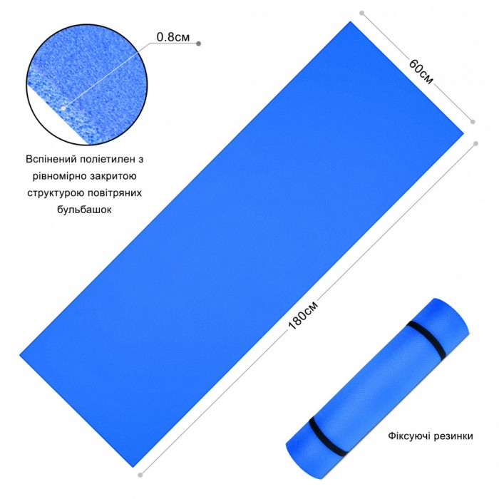 Коврик для фитнеса термо 1800х600х8 мм Синий (2740) - фото 3