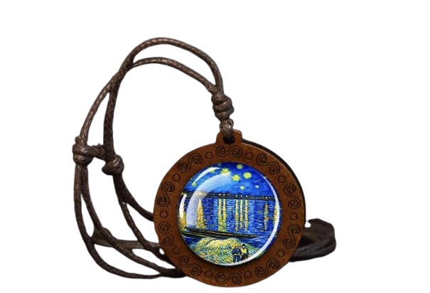 Підвіска дерев'яна із скляною вставкою Зоряна ніч над Роною (00158)