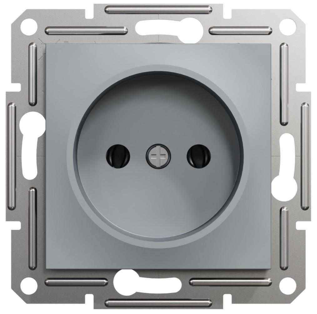 Розетка одинарная без заземления Schneider Electric Asfora Стальной (00000003152)