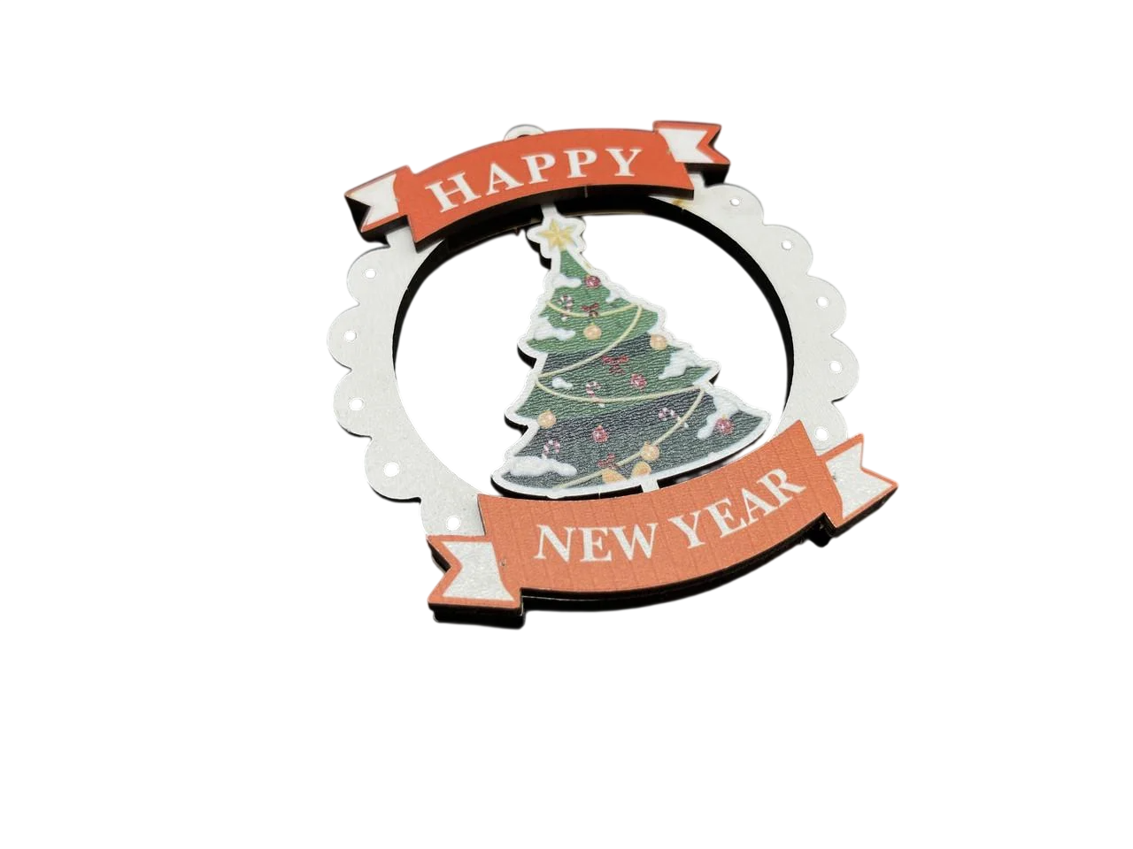 Игрушка елочная новогодняя с печатным рисунком Елочка двусторонняя из фанеры 110х100 мм Разноцветный (HP-493)