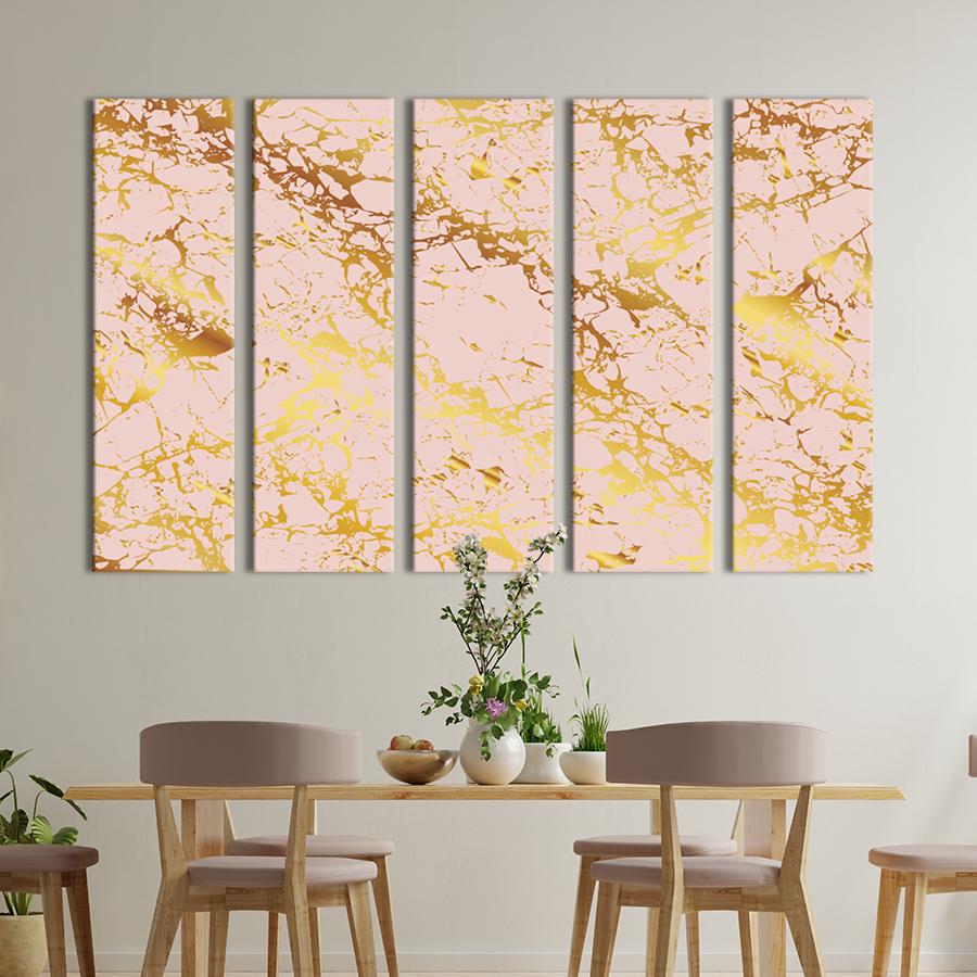 Модульная картина из 5 частей Светлый мрамор с золотым узором 132x80 см (27-51)