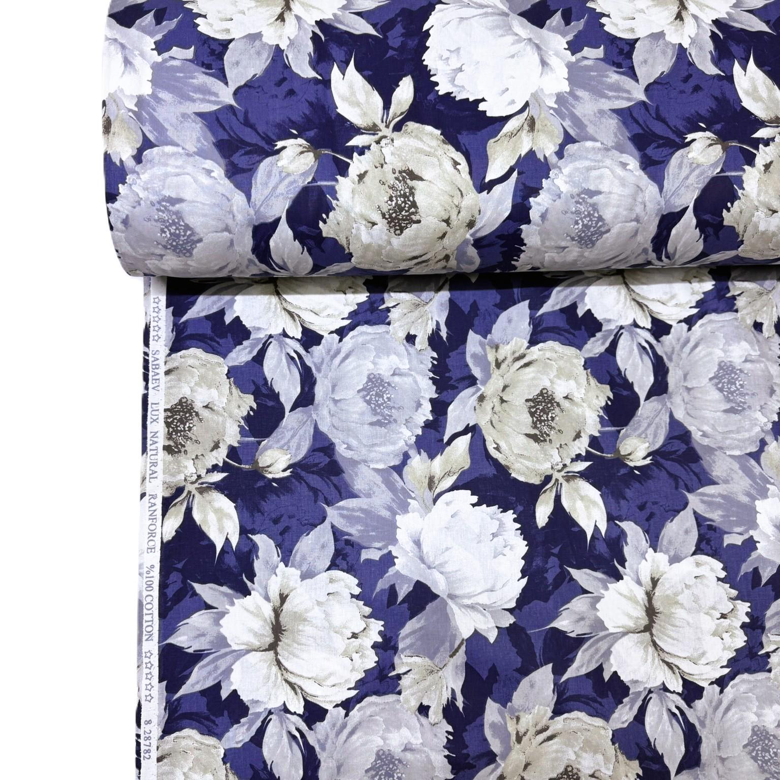 Ткань для постельного белья пиона ранфорс 240 см Синий (8/28782/17 03076)