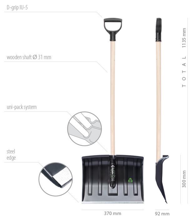 Лопата для снега Prosperplast Practic Eco с деревянной ручкой 37x113,5 см Черный (CNT00011760) - фото 3 Лопата для снега Prosperplast Practic Eco с деревянной ручкой 37x113,5 см Черный (CNT00011760) - фото 3