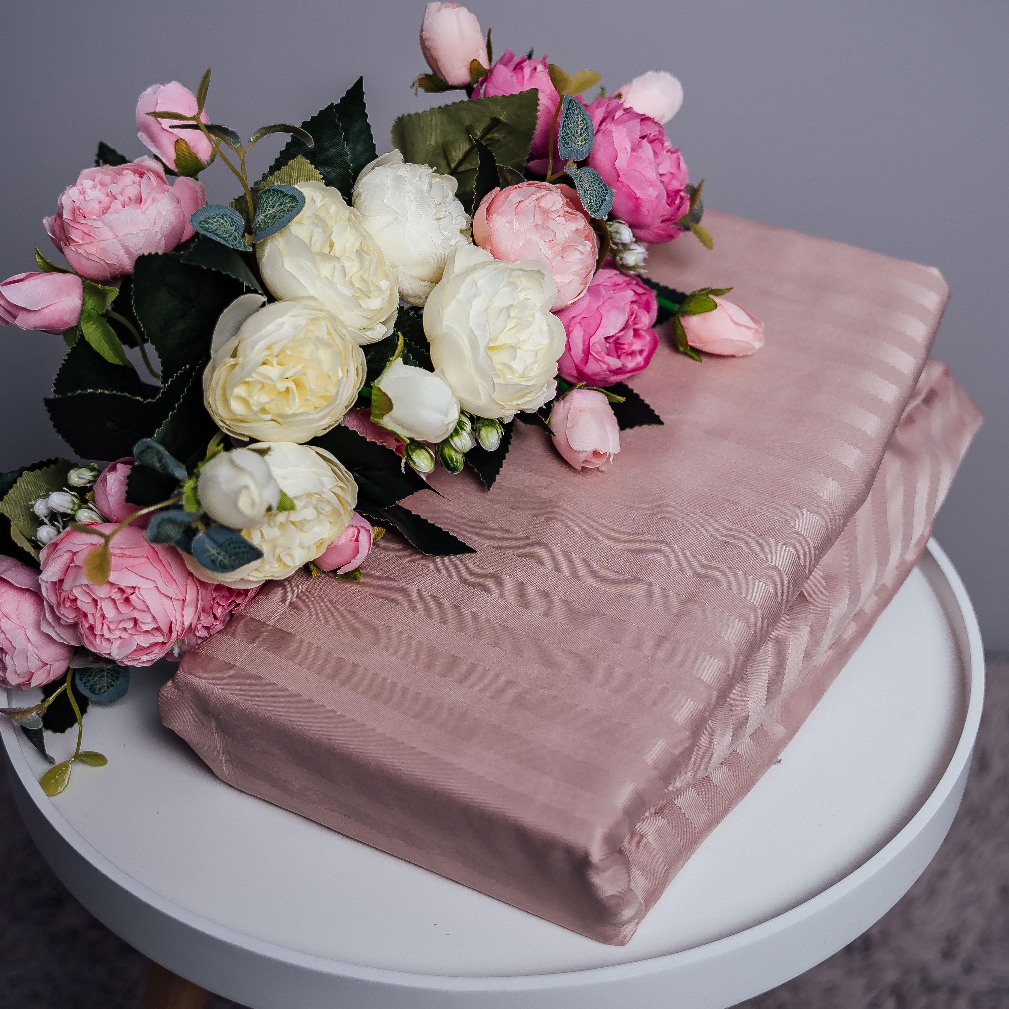 Наматрасник однотонный обычная полоска полутораспальная 160х200 см Розовый (87278)