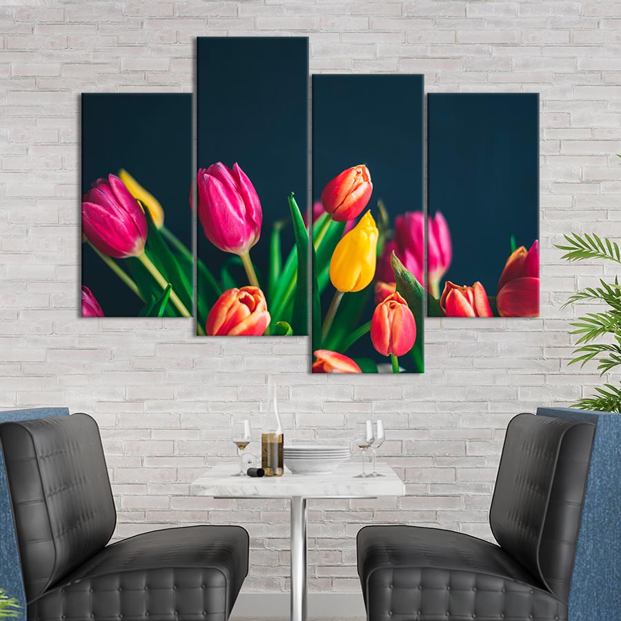 Картина цветы и растения Яркие разноцветные тюльпаны 129x90 см (A1012-4)
