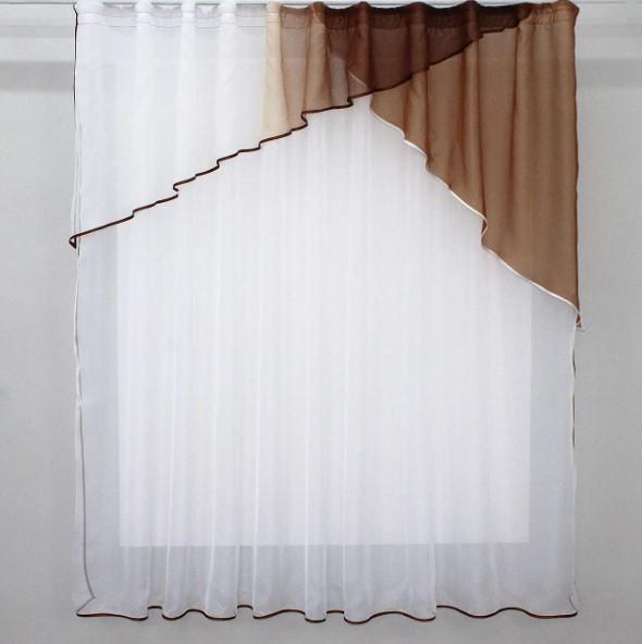 Занавеска кухонная с ламбрекеном шифон/батист 260х170 см Коричневый/Белый (00к 59-329)