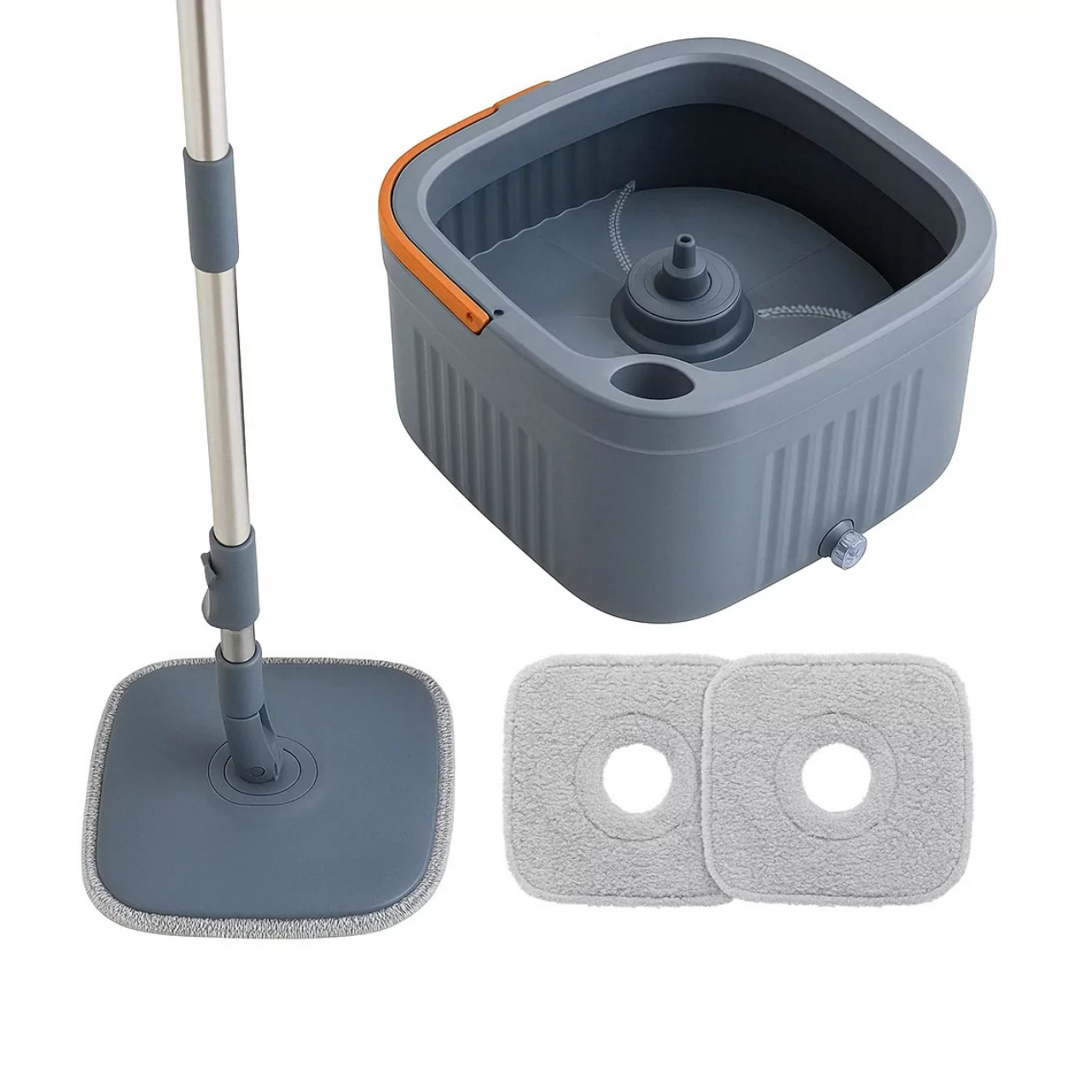 Комплект для уборки швабра/2 насадки с бесконтактным отжимом и ведром 6 л Оранжевый (9411442156) - фото 2
