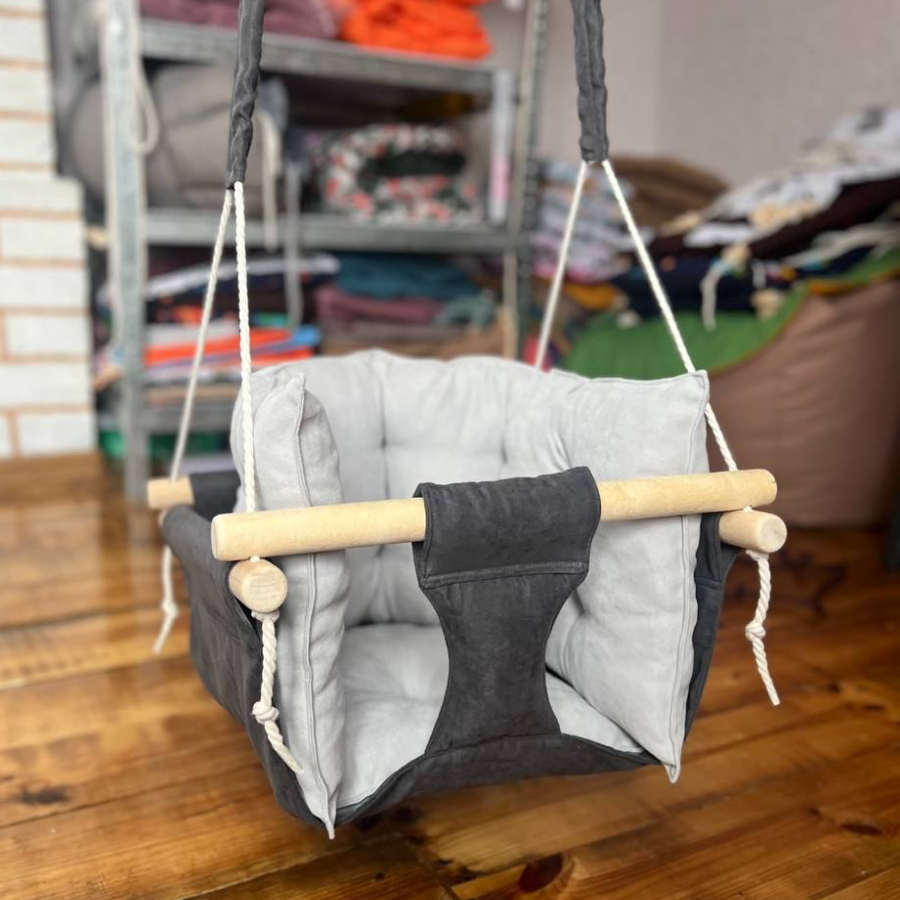 Детские качели подвесные Премиум из микровелюра Серый/Светло-серый (gs-8494)