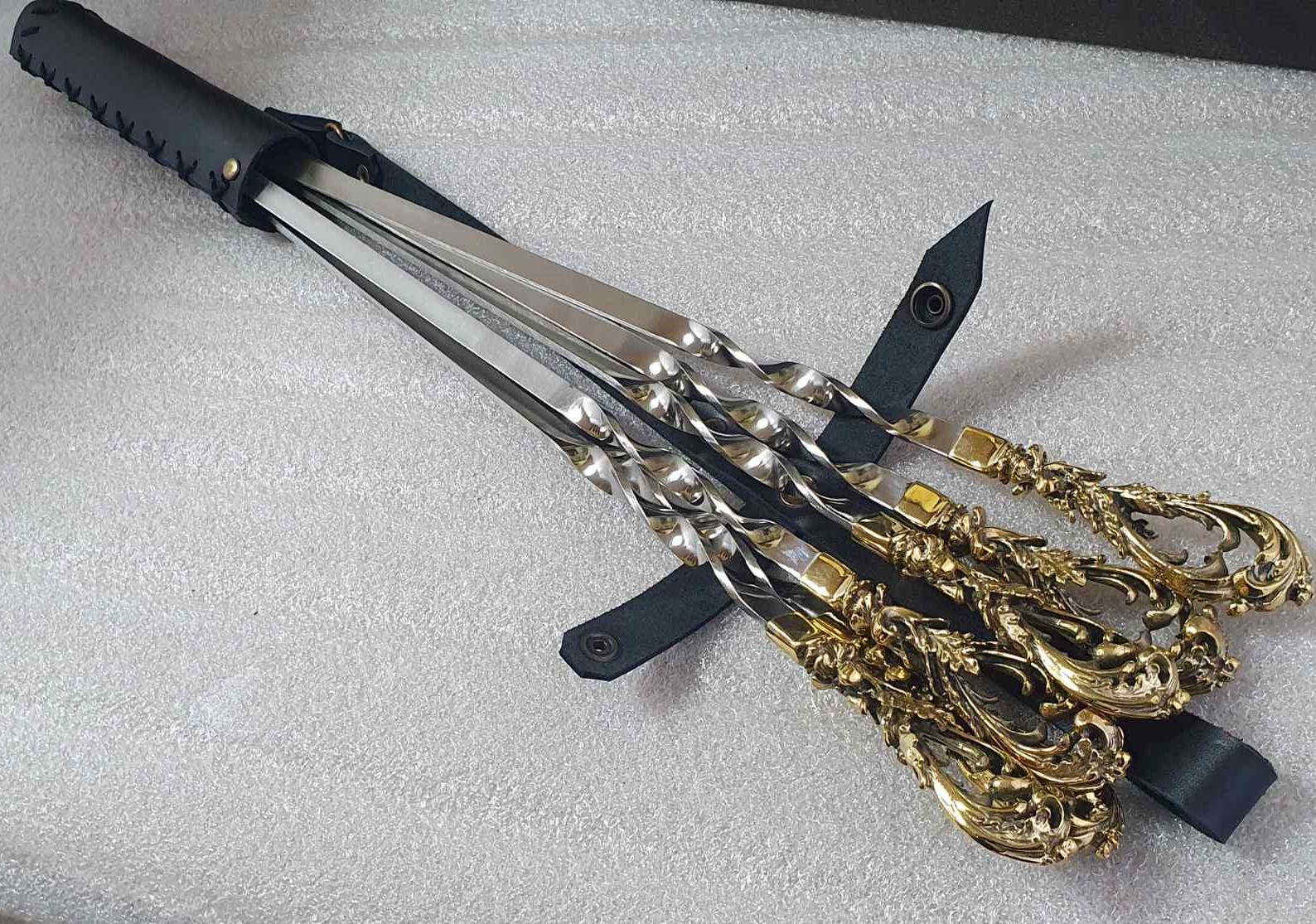 Набор шампуров ручной работы Морской бриз в кожаном чехле 60 см 6 шт. Бронзовый (470011)