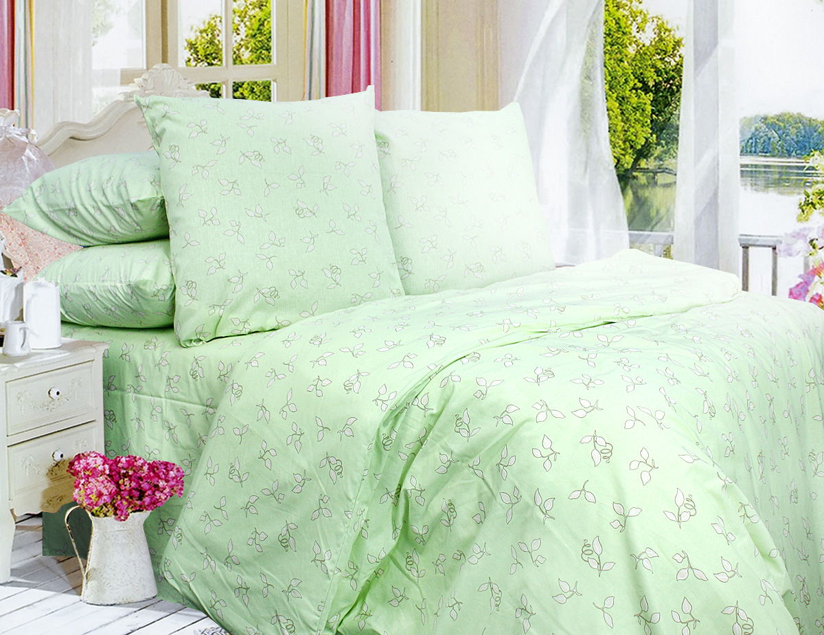 Комплект постельного белья полуторный Еней-плюс Т0634 Зеленый