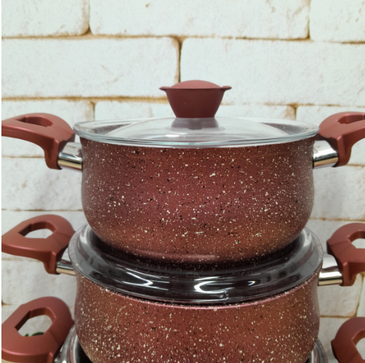 Набір каструль OMS з антипригарним покриттям 6 пр. Червоний (3027-red) - фото 3 Набір каструль OMS з антипригарним покриттям 6 пр. Червоний (3027-red) - фото 3