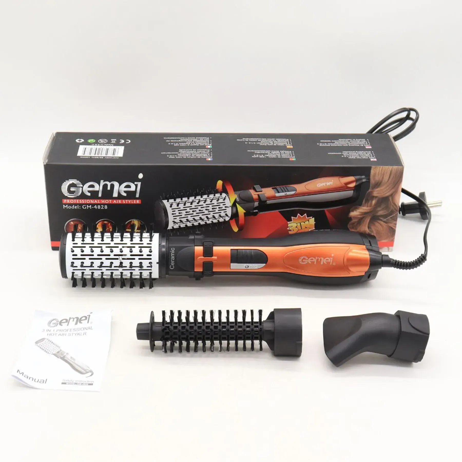 Фен щітка браш для укладання волосся, обертається 3в1 Gemei GM-4828 (L) - фото 12