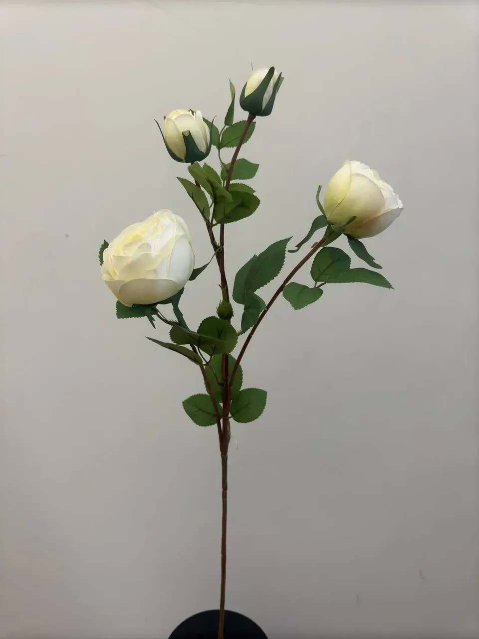 Искусственная пионовидная роза 3 цветка на ветке Белый (P0001)