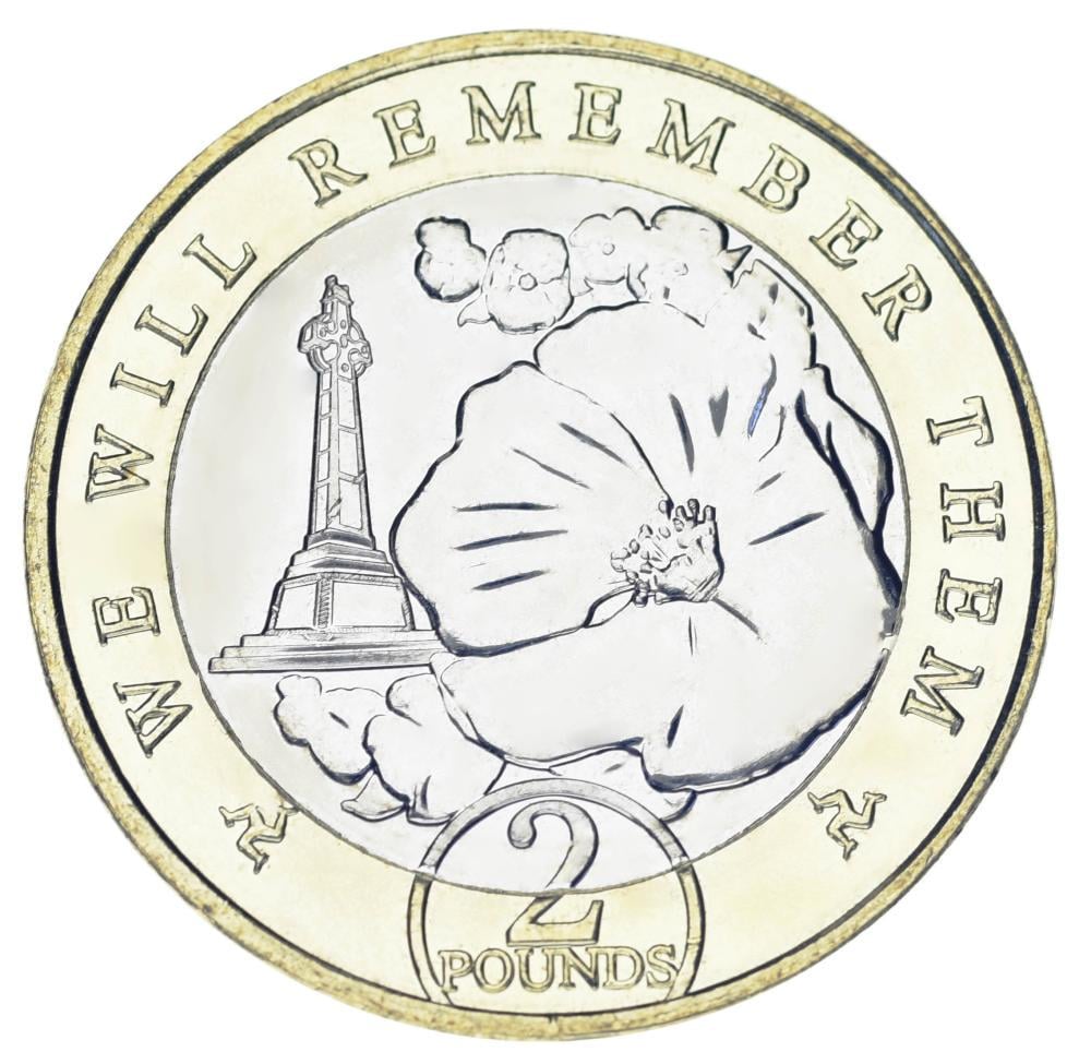 Коллекционная монета Остров Мэн 2 фунта 2021 биметалл UNC День Памяти National War Memorial (М24991)