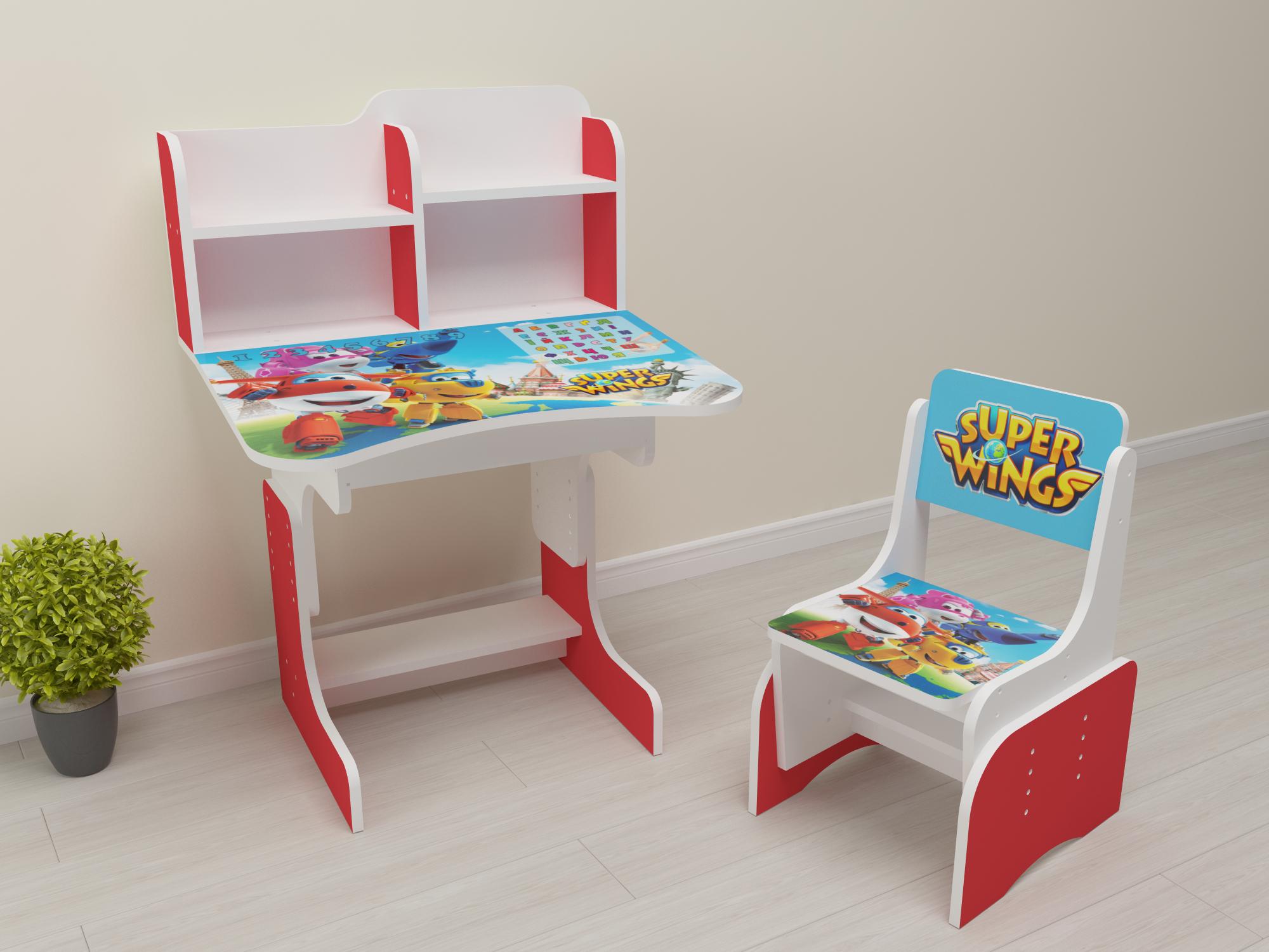 Комплект парта і стілець-трансформери Супер крила від 3 років Червоний (016)