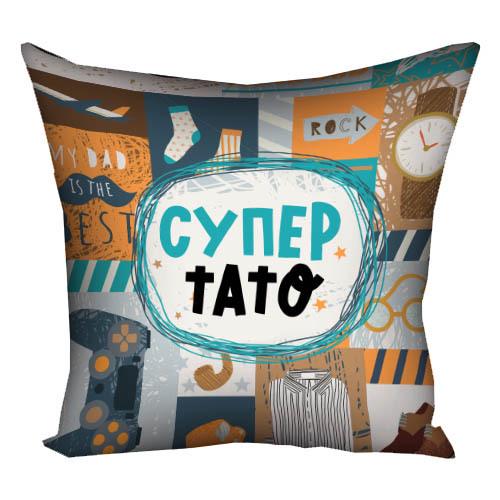 Подушка габардиновая Presentville c принтом "Супер-тато" 30x30 см (3P_TAT004)